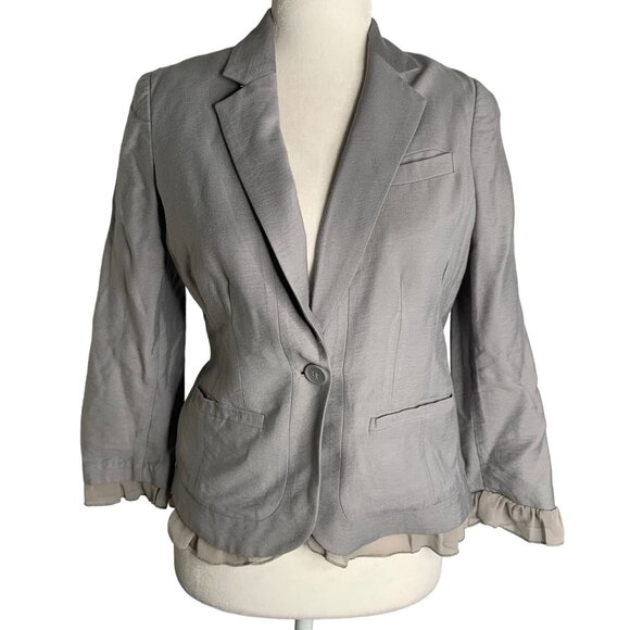 Lauren Conrad Chiffon Trim Blazer Jacket 2 Grey Button Notch Collar Unlined - Picture 1 of 6